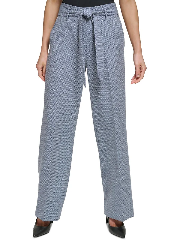 Womens High Rise Office Wide Leg Pants Chic Faux Leather Pants