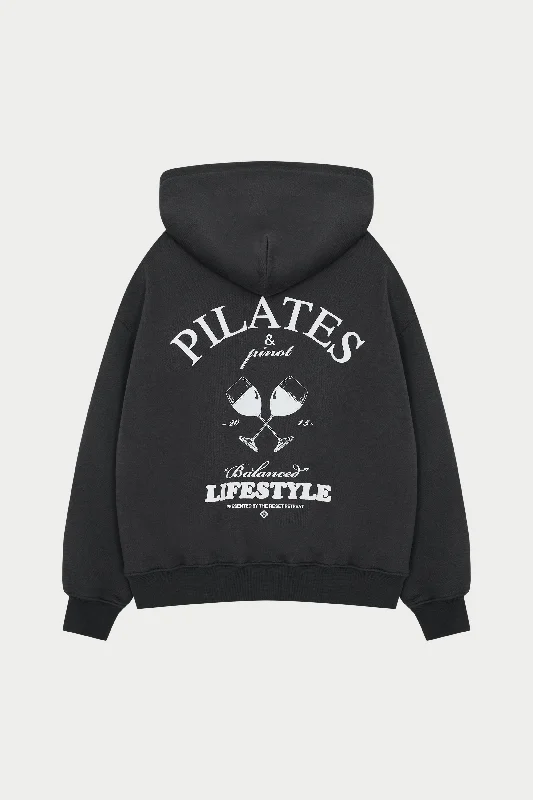 PILATES & PINOT OVERSIZED HOODIE - CHARCOAL Hoodie with Drop Shoulder Relaxed Streetwear