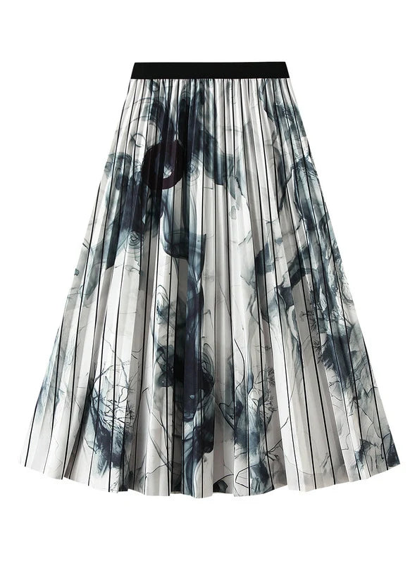 Long Retro National Style Print Skirt patchwork skirt art