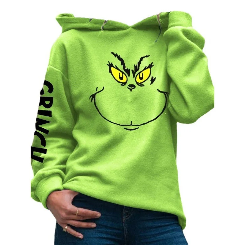 Wholesale Cartoon Design Christmas Green Haired Monster Hoodie Hoodie with Hem Embroidery Detailed Premium