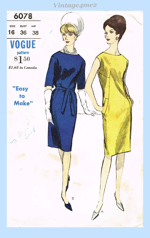 Vogue 6078: 1960s Uncut Misses Sheath Dress Sz 36 B Vintage Sewing Pattern Tunics Short Trendy