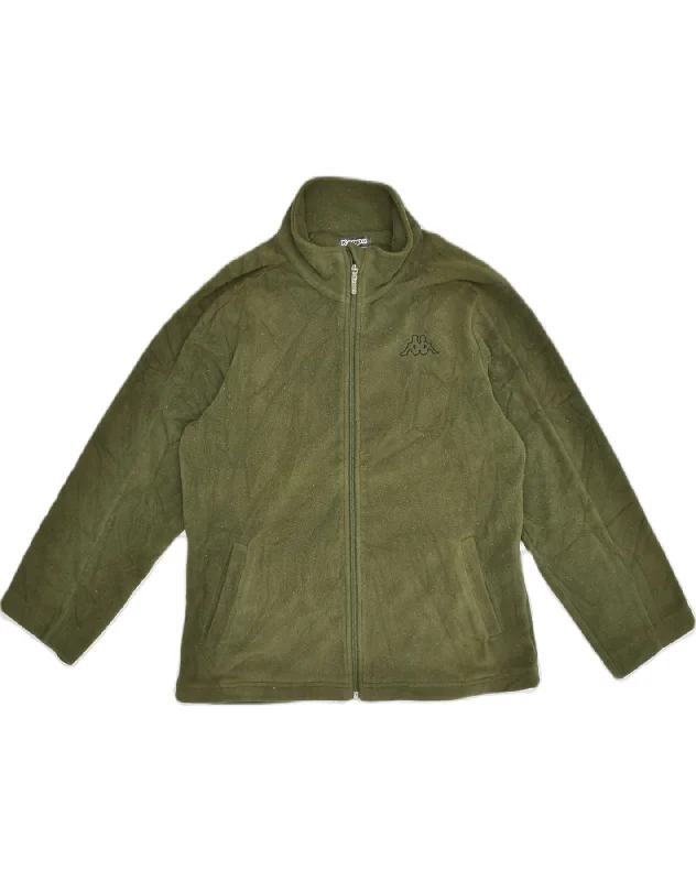 KAPPA Womens Fleece Jacket UK 18 XL Khaki Polyamide Zippered Front Buttoned Front Snap Front