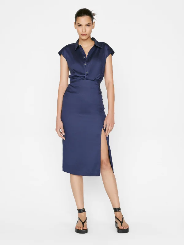 Sleeveless Twist Dress -- Navy Pencil Office Professional