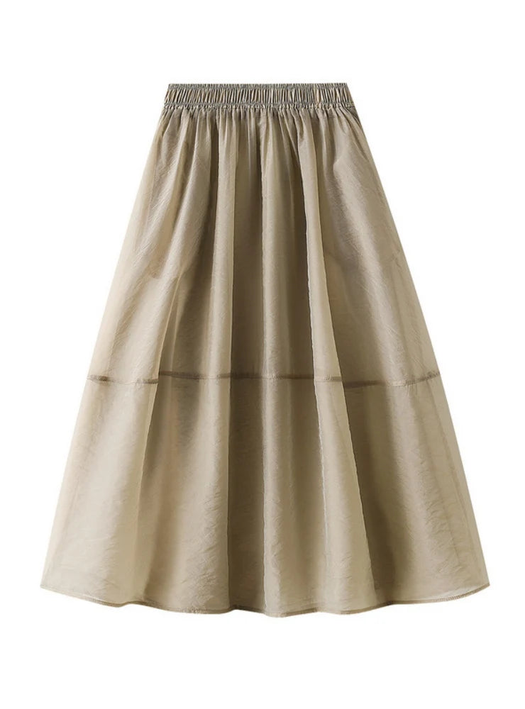 Women Gauze Stitching Big Swing Skirt leather skirt bold