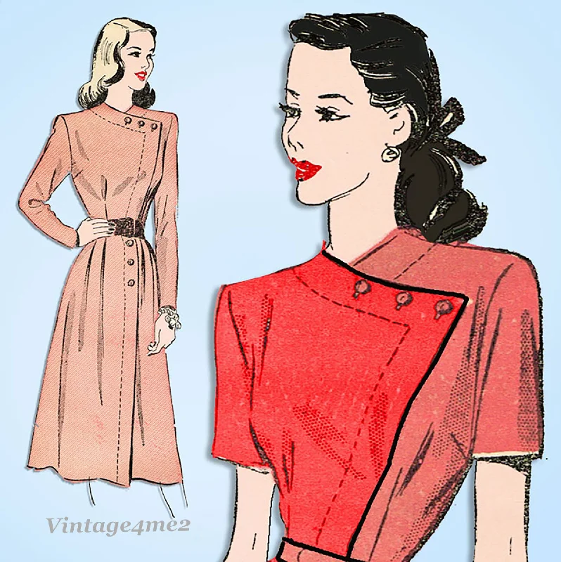 1940s Vintage Advance Sewing Pattern 4705 Misses Assymetric Dress Size 32 Bust Off-the-shoulder Chic Trendy