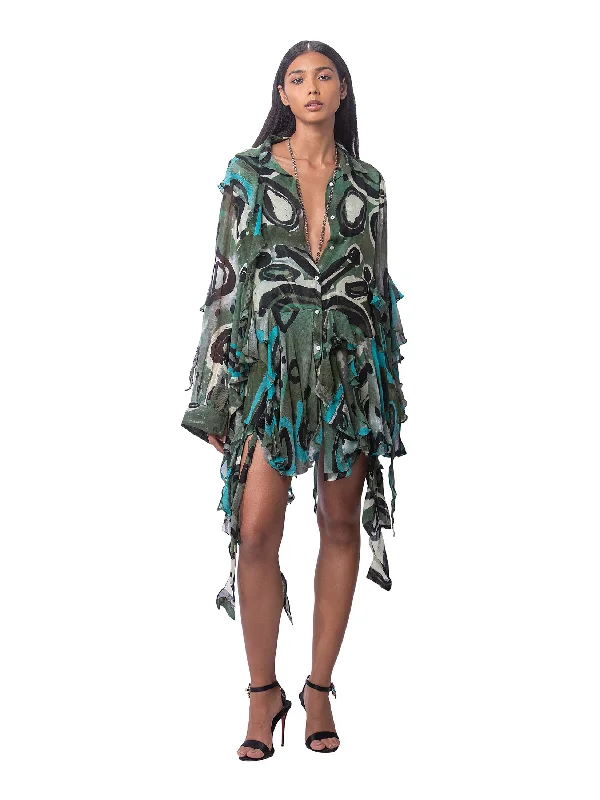 Chiffon Dress With Ruffles Elegant Long Evening