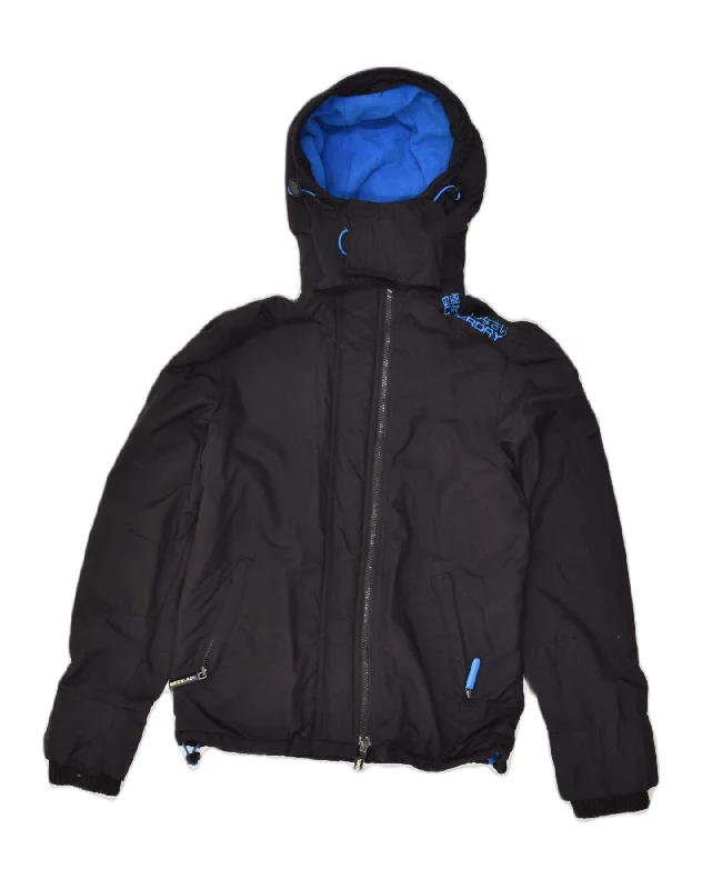 SUPERDRY Womens Windcheater Hooded Windbreaker Jacket UK 12 Medium Black Striped Jacket Polka Dot Jacket Floral Jacket