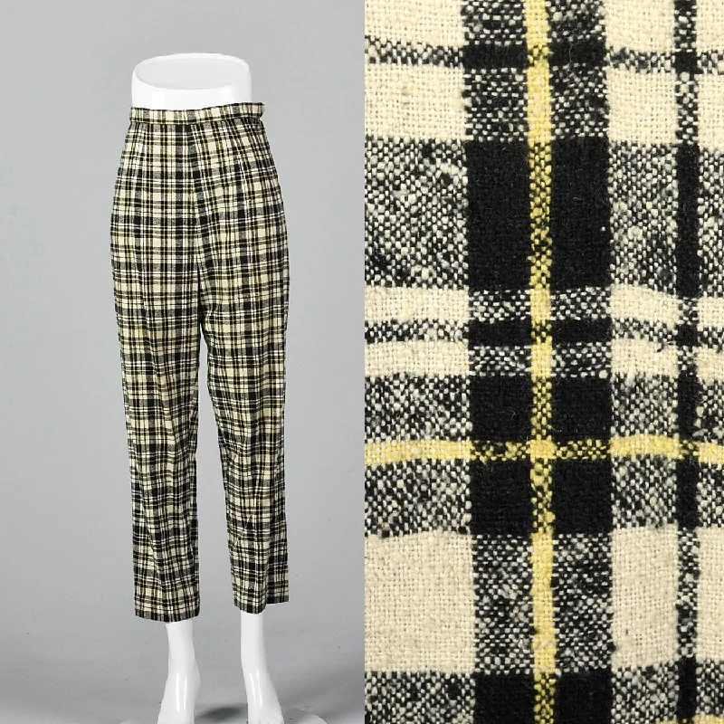 1960s Wool Plaid Cigarette Pants Trendy Printed Pants