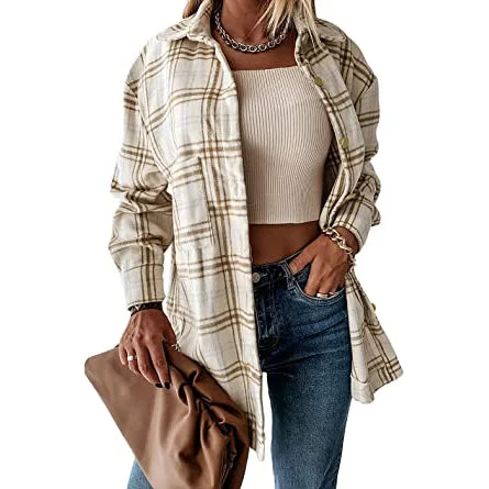 Women's Fall Clothes Plaid  Jacket Long Sleeve Wool Jacket Cashmere Jacket Tweed Jacket