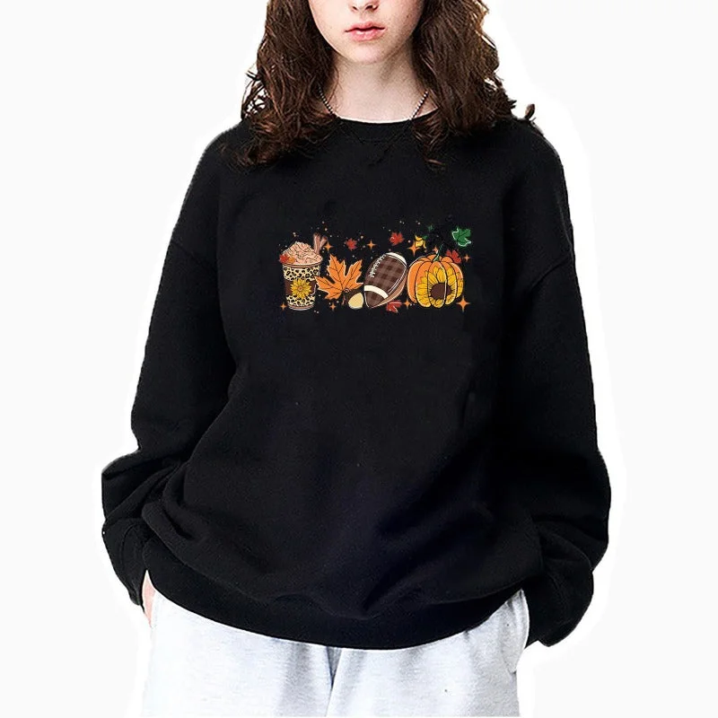 Wholesale Thanksgiving Sweatshirt Pumpkin Coffee Cup 3D Printed Round Neck Sweatshirt Cotton Hoodie Fleece Lining Warmth