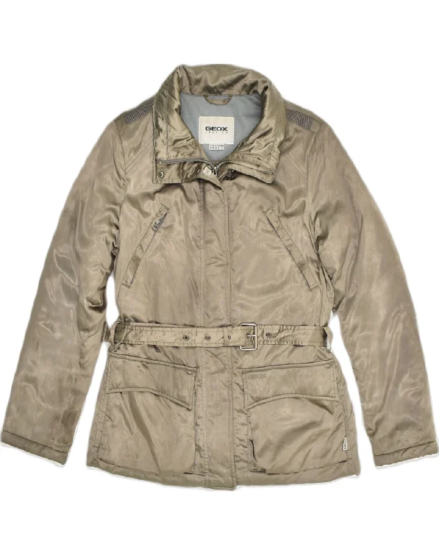 GEOX Womens Belted Windbreaker Jacket UK 8 Small Beige Polyester Denim Fabric Leather Fabric Suede Fabric