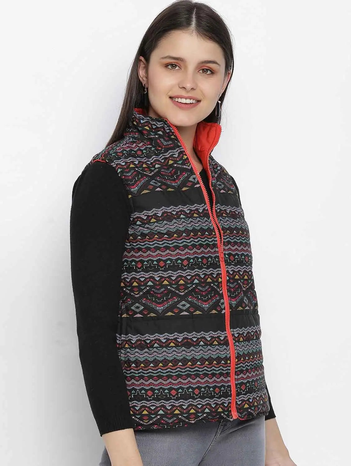 Women Printed Multi Collared Neck Sleeveless Jacket Faux Fur Jacket Real Fur Jacket Shearling Jacket Women Printed Multi Collared Neck Sleeveless Jacket Faux Fur Jacket Real Fur Jacket Shearling Jacket