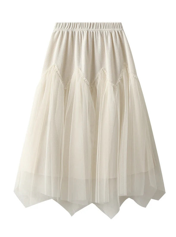 Irregular Gauze Splicing Corduroy Skirt cashmere skirt soft