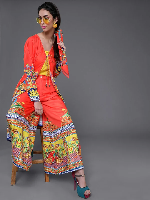 Women's Orange Truck Art Co Ord Set With Jacket - Aks Corduroy Jacket Velvet Jacket Brocade Jacket