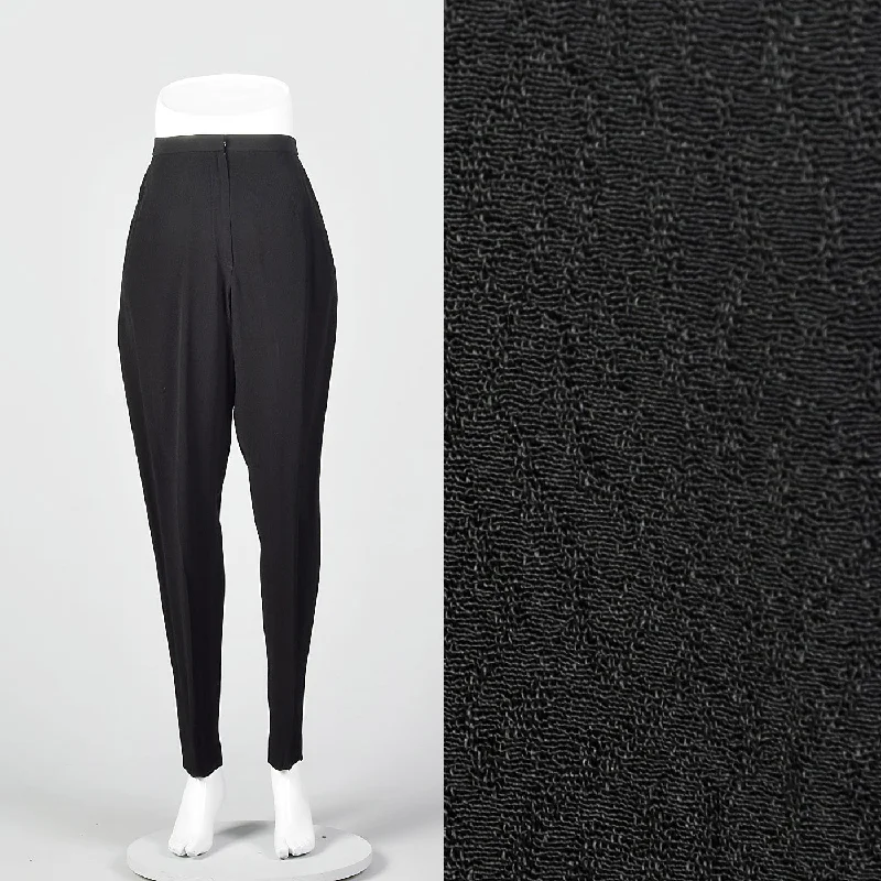 1980s Donna Karan Textured Black Pants with Tapered Leg Modern Bootcut Pants