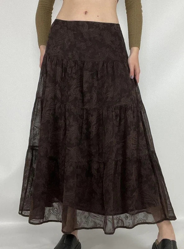 Retro Floral Print Skirt lace skirt intricate