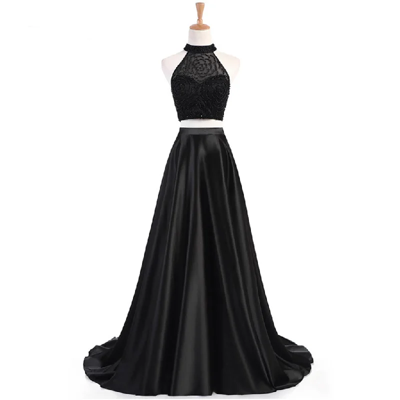 Long Prom Dresses, Satin Prom Dresses, Two Pieces Party Prom Dresses, Halter Evening Dresses, A-Line Prom Dresses , Beading Prom Dresses Online, LB0358 Tunics Long Elegant