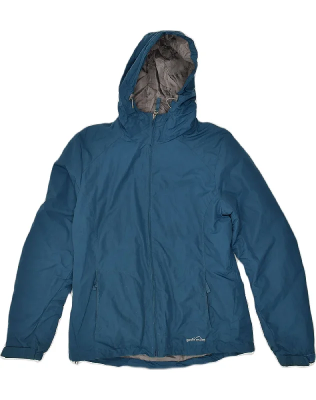 EDDIE BAUER Womens Hooded Windbreaker Jacket UK 14 Medium Blue Nylon Wool Jacket Cashmere Jacket Tweed Jacket
