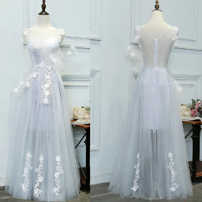 Long Prom Dresses, Unique Prom Dresses, Floor-Length Party Prom Dresses, Applique Prom Dresses, Tulle Prom Dresses, A-Line Prom Dresses, V-Back Prom Dress, LB0661 Tunics Travel practical