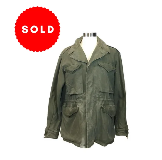 Vintage Mens Army Jacket Zippered Front Buttoned Front Snap Front