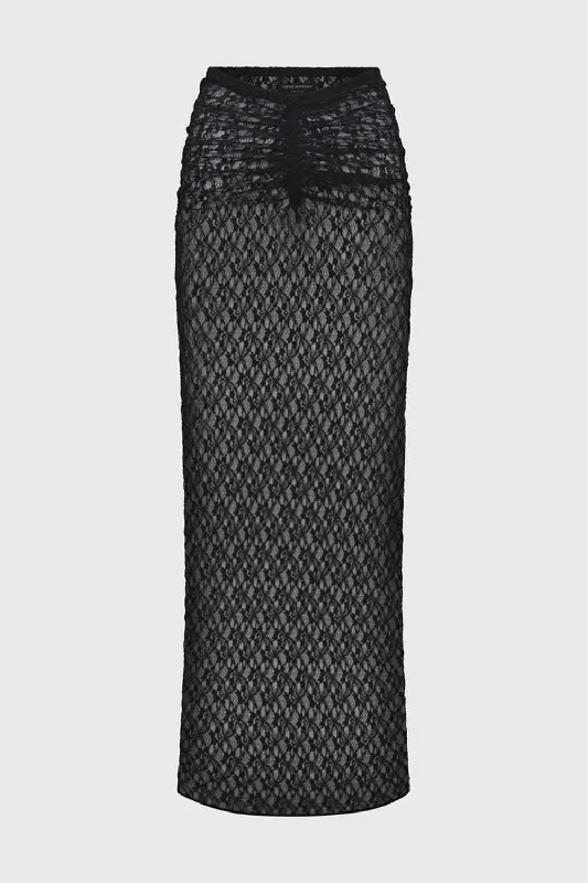 Stretch Lace V-Waist Maxi Skirt wool skirt sturdy