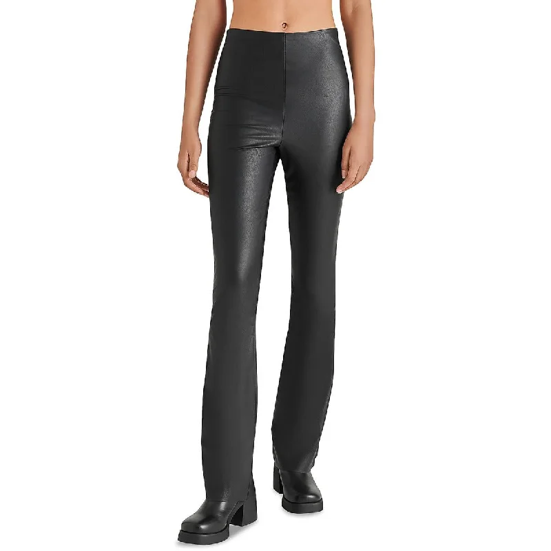 Citrine Womens Faux Leather Mid-Rise Flared Pants Soft Wool Pants