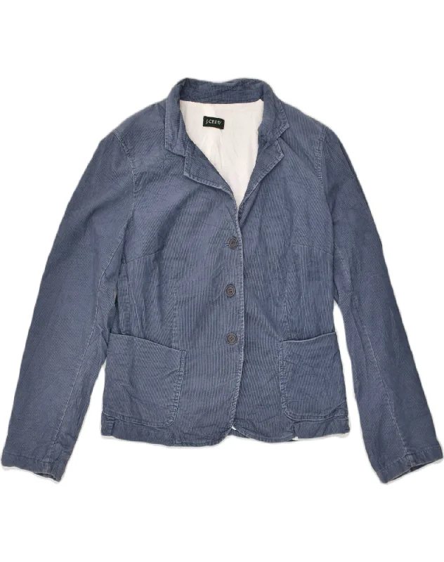 J. CREW Womens 3 Button Corduroy Blazer Jacket UK 14 Large Blue Zippered Front Buttoned Front Snap Front