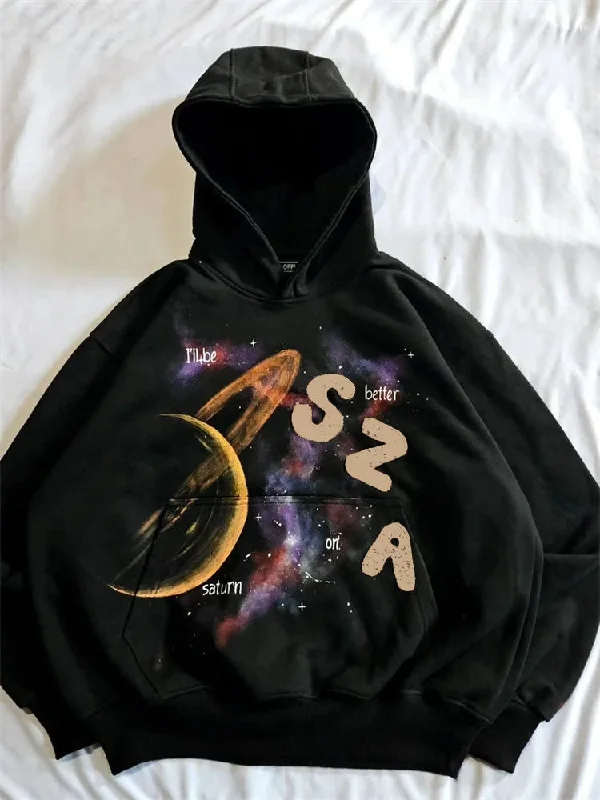 Advbridge Y2k women's long sleeved hoodie oversize streetwear sweatshirt dark hip hop punk pattern printed vintage harajuku trendy wear Hoodie with Hem Applique Textured Unique