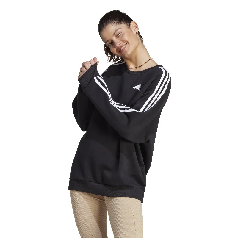 Women's Adidas Essentials 3-Stripes Oversized Fleece Sweatshirt Hoodie with Monochrome Minimalist Simple