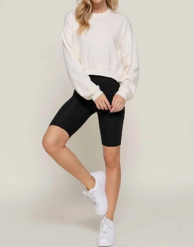 Crew Neck Sweatshirt In Ivory Hoodie with Oversized Fit Loose Comfortable