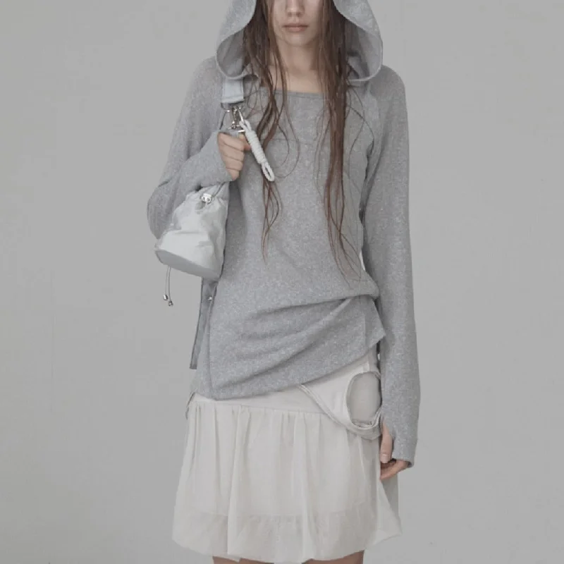 Wrap bolero knit hoodie grey Hoodie with Hem Frayed Vintage Worn