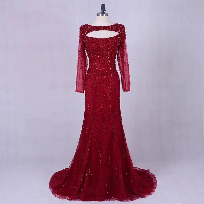 Long Prom Dresses, Long Sleeve Prom Dresses, Mermaid Party Prom Dresses, Tulle Prom Dresses, Beading Prom Dresses, Sexy Prom Dresses Online, LB0305 Tunics Lace romantic
