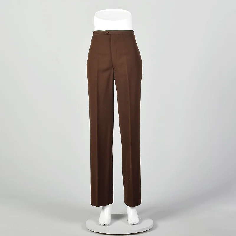 Small 1970s Brown Wide Leg Pants Comfortable Cargo Pants