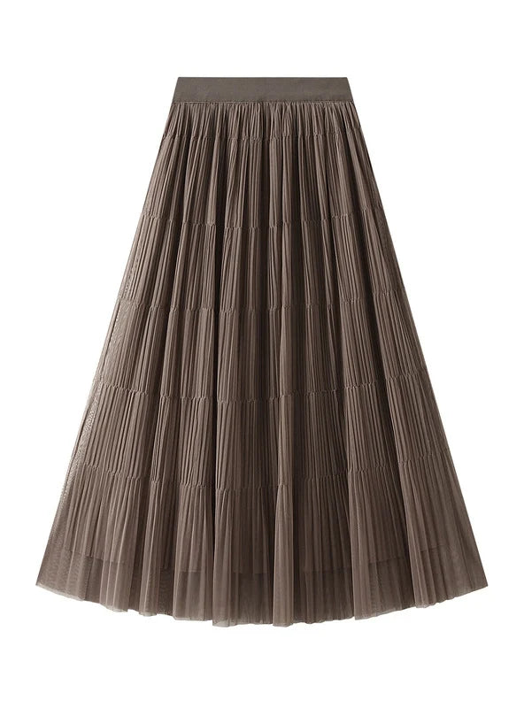 High-waisted Mesh Pleated Split Gauze Skirt lightweight skirt design
