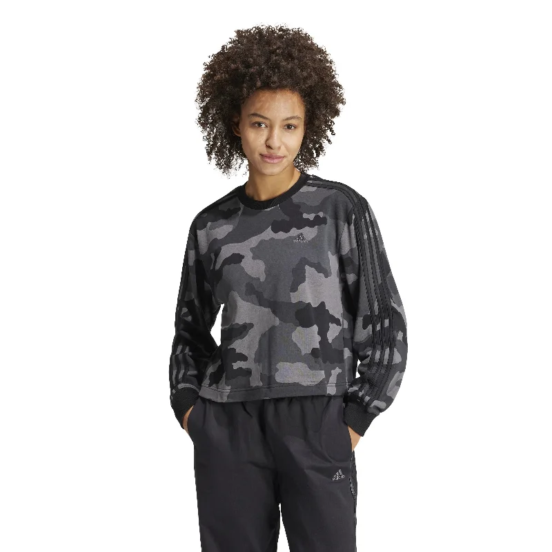 Women's Adidas Essentials Camo Cropped Sweatshirt Hoodie with High Neck Warm Protective