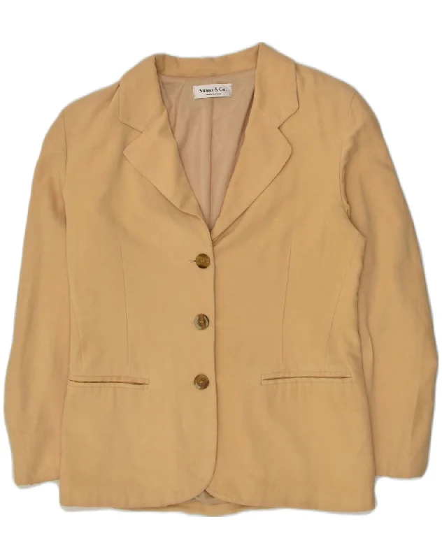 VINTAGE Womens 3 Button Blazer Jacket IT 44 Medium Yellow Viscose Stand-Up Collar Roll-Neck Collar Turtle Neck