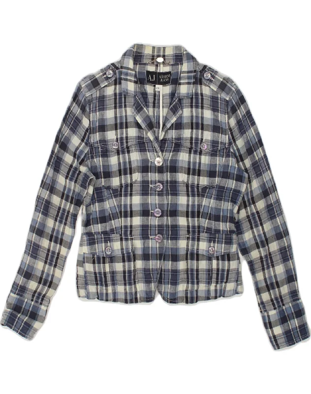 ARMANI JEANS Womens 4 Button Blazer Jacket IT 44 Medium Blue Check Linen Denim Jacket Leather Jacket Suede Jacket ARMANI JEANS Womens 4 Button Blazer Jacket IT 44 Medium Blue Check Linen Denim Jacket Leather Jacket Suede Jacket