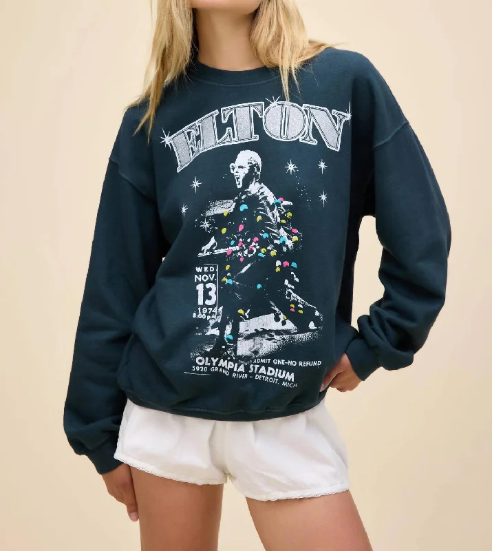 Elton John Olympia Stadium Bf Sweatshirt In Vintage Black Hoodie with Fur Luxurious Winter
