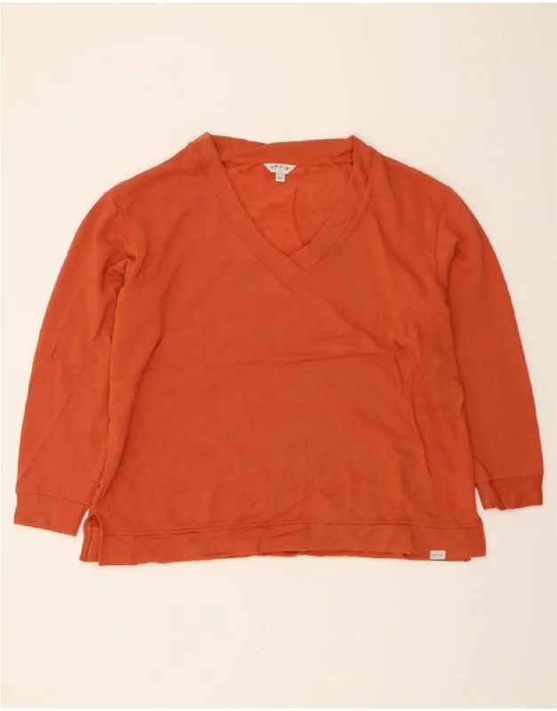 ORVIS Womens Sweatshirt Jumper UK 18 XL Orange Modal Hoodie with Slit Hem Functional Movement