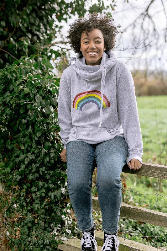 Grey Rainbow Cowl Neck Hoodie Hoodie with Relaxed Fit Easy Casual