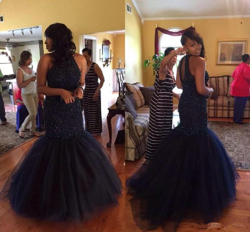 Navy Beaded Halter Mermaid Evening Prom Dresses, 2017 Long Blush Pink Party Prom Dress, Custom Long Prom Dresses, Cheap Formal Prom Dresses, 17074 Tunics Polka dots