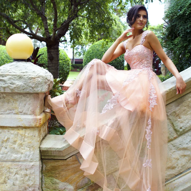 Organza Sleeveless Prom Dress, Applique Floor-Length Prom Dress, KX240 Tunics Denim casual