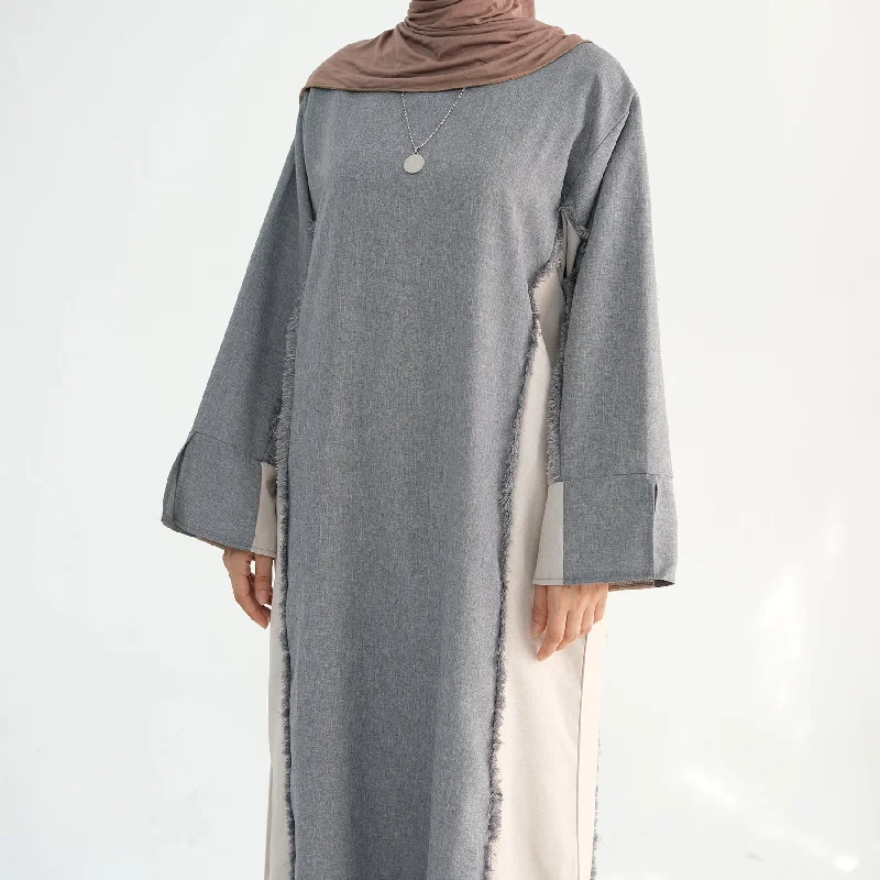 Blair Fringe Abaya Dress - Gray Tunics Practical easy-care