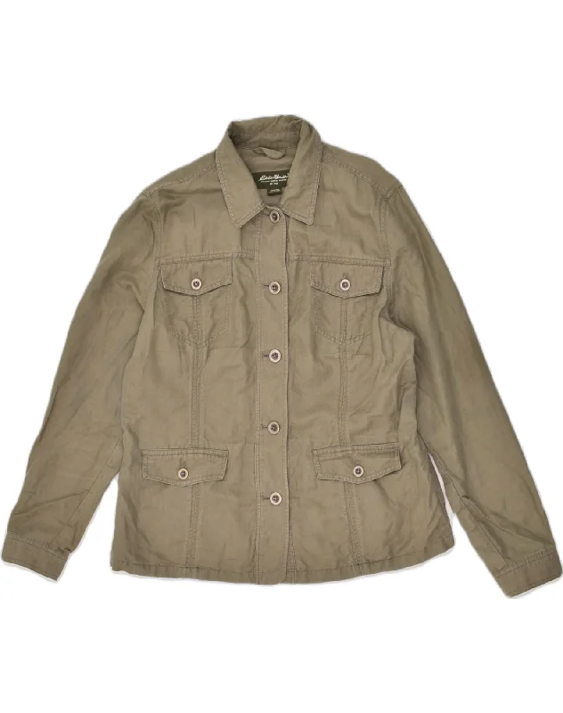 EDDIE BAUER Womens Utility Jacket UK 18 XL Khaki Linen Chenille Fabric Brocade Fabric Lace Fabric