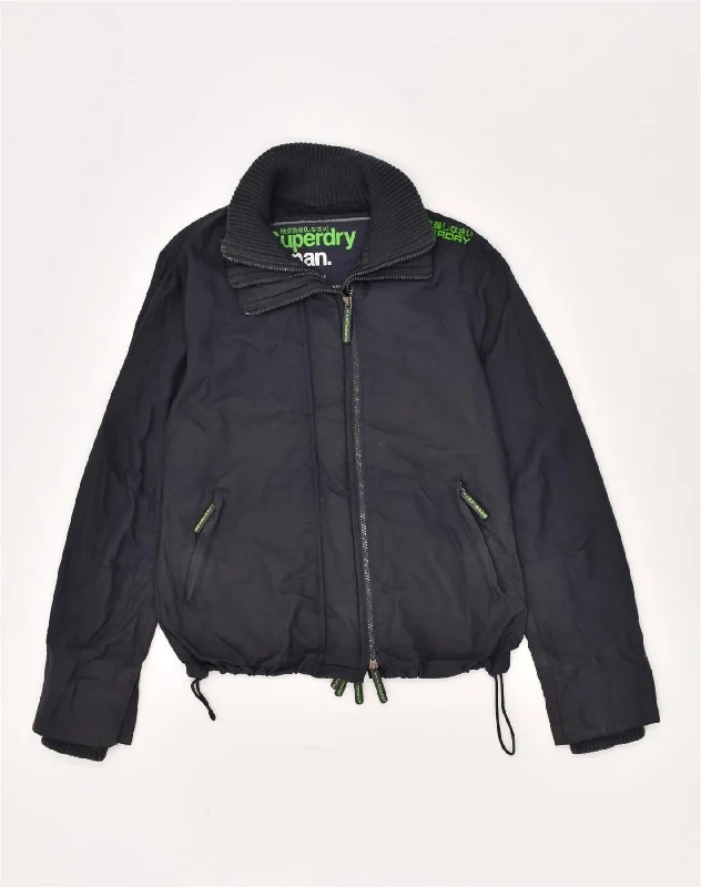 SUPERDRY Womens Slim Rain Jacket UK 40 Large Navy Blue Nylon Nylon Jacket Polyester Jacket Spandex Jacket