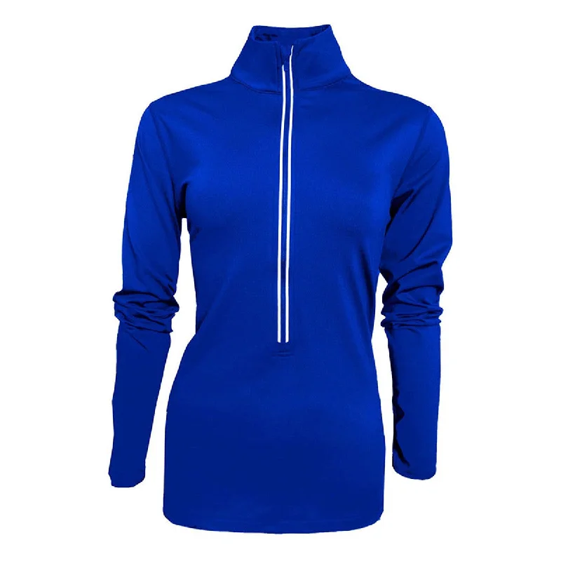 BAW Women's Royal 1/2 Zip Comfort Weight Sweatshirt Hoodie with Hem Raw Edge Edgy Unfinished