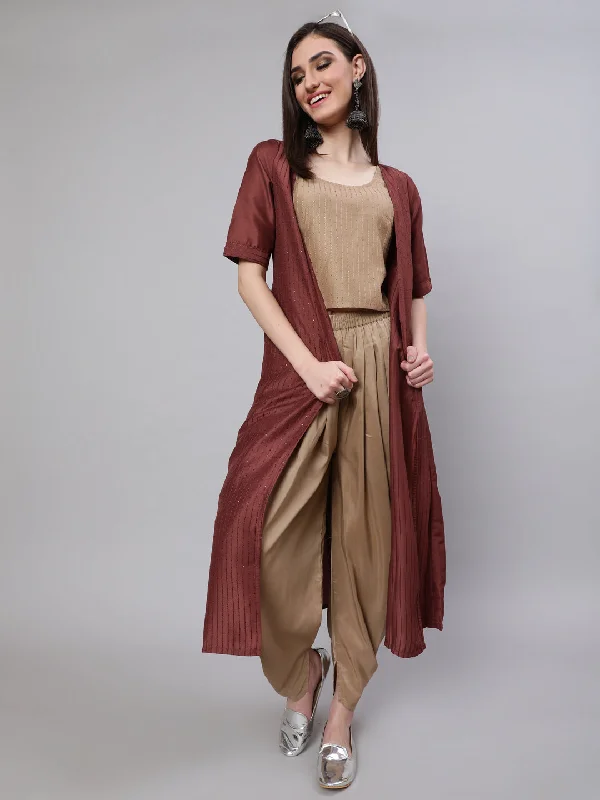 Women's Beige Sequined Dhoti Co Ord Set Pant With Jacket - Aks Denim Jacket Leather Jacket Suede Jacket