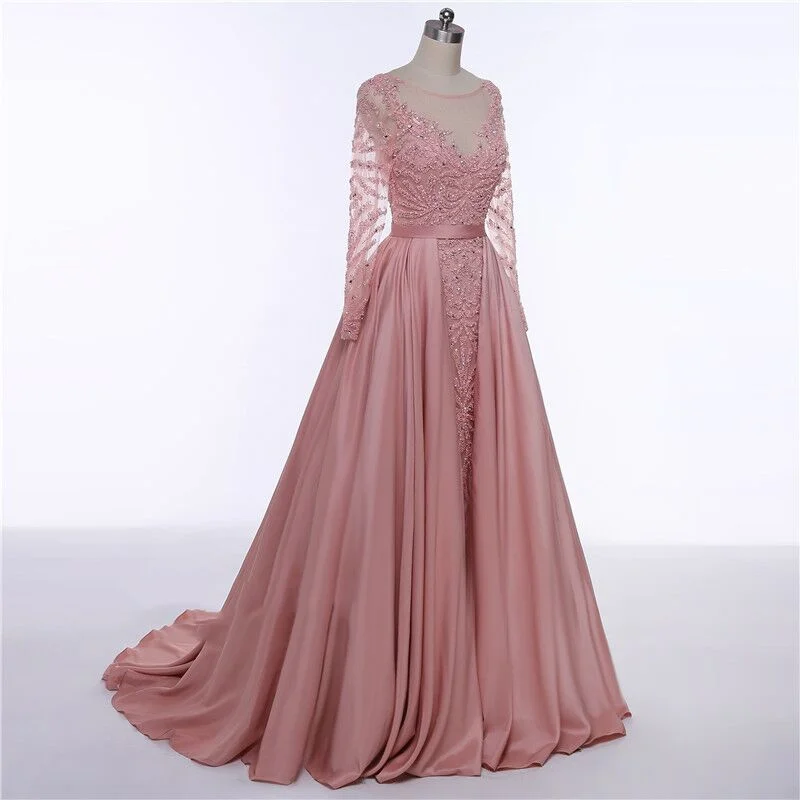 Long Sleeve Tulle Prom Dress, Soft Satin Beaded Prom Dress, Charming Prom Dress, KX105 Tunics Favorite customer