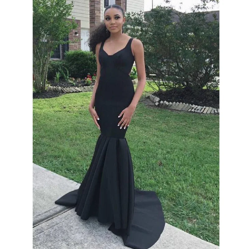 Charming Black Long Prom Dress, Sexy Mermaid Backless Jersey Prom Dress, KX209 empire Waist empire