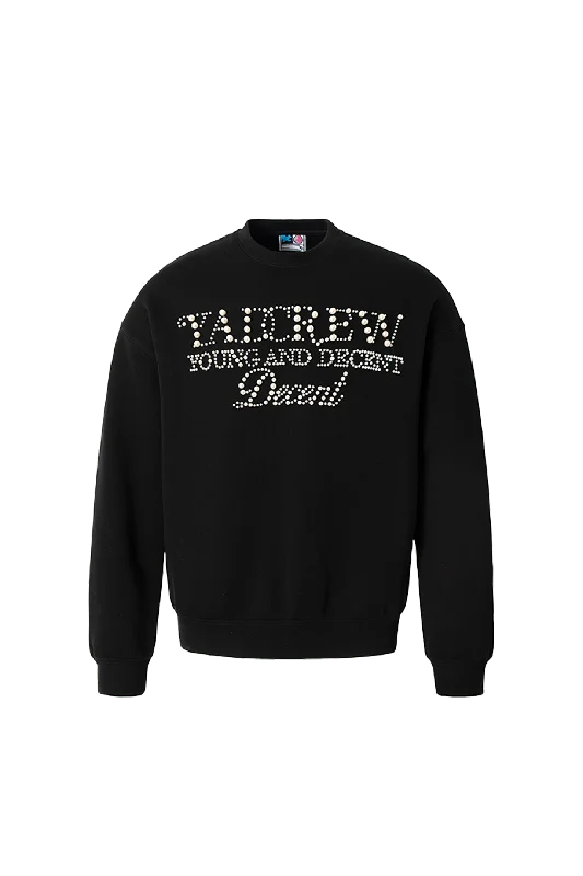 Pearl Text Print Crewneck Sweatshirt Hoodie with Emblem Brand Identity